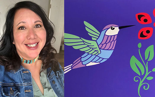 Artist with hummingbird design